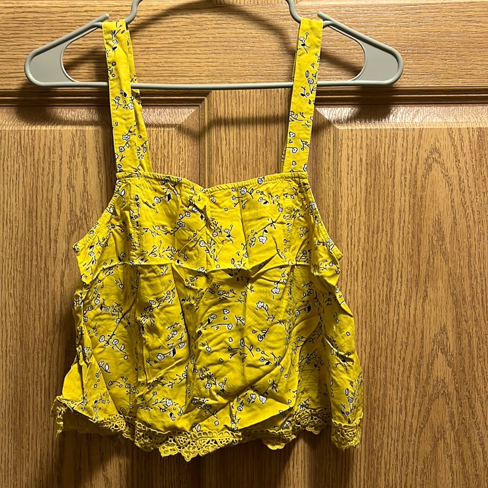 Abound Yellow Flowered Crop Top with a Lace bottom, size x-small